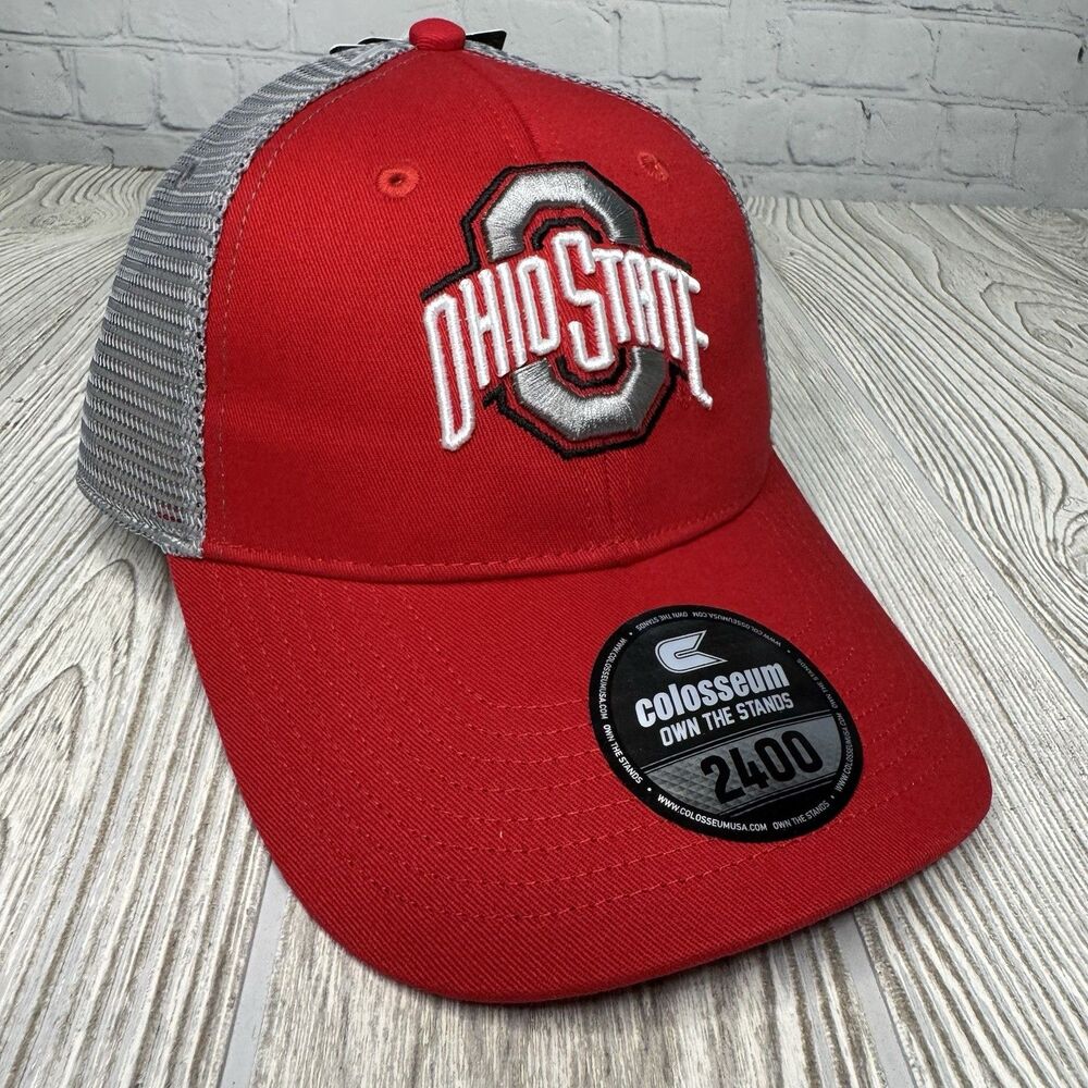 Ohio State Buckeyes Logo Snapback Trucker Hat Scarlet Gray Colosseum 2400 NEW